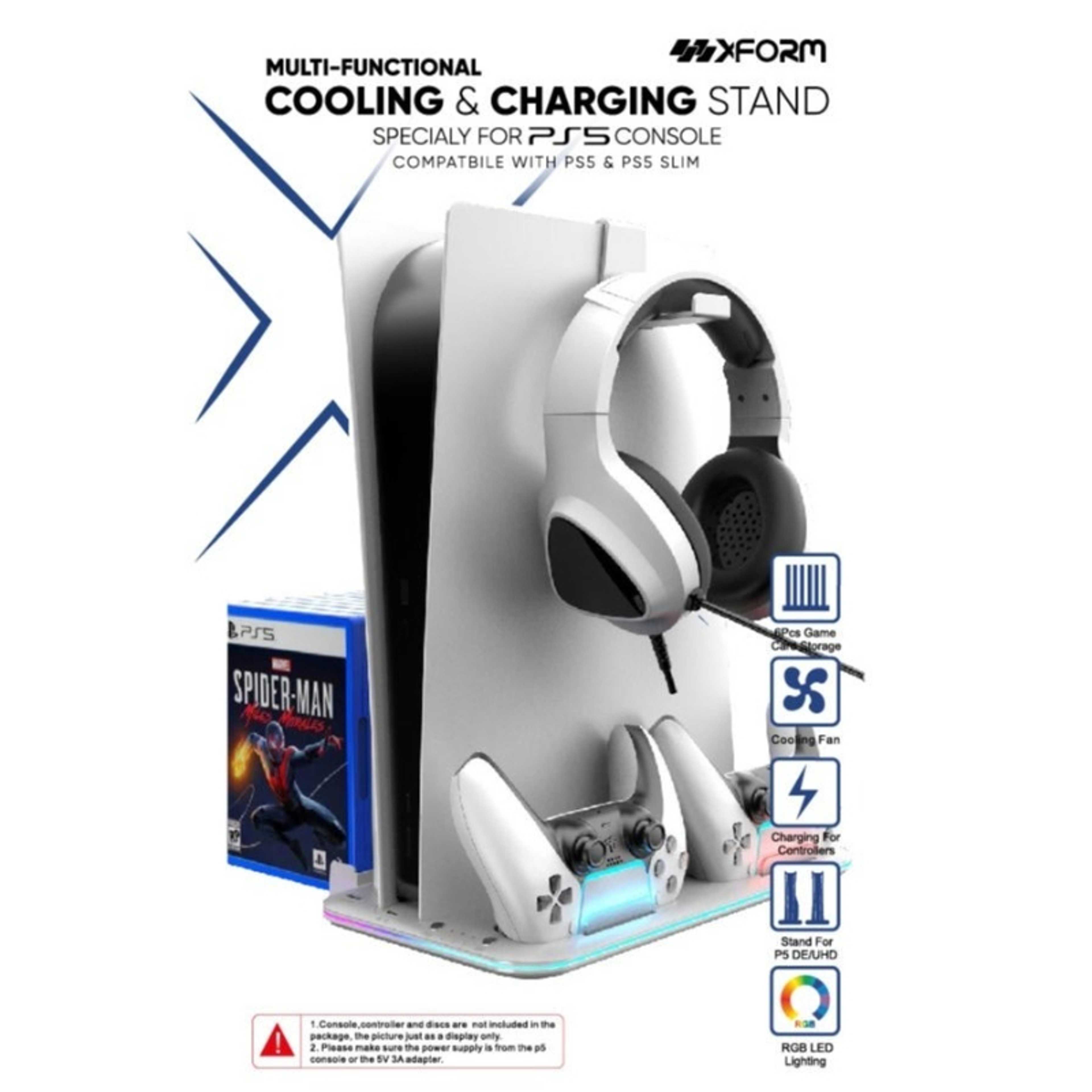 PS5 Stand and Cooling Station with Dual Controller Charging Station for Sony  PlayStation 5 Console, PS5 Accessories Incl. Controller Charger, Cooling fan, Headset holder ( Fit PS5 FAT , SLIM ,SLIM PRO Versions) White - Product Main Image